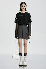 Black High Waist Plastic Belt Side Fake Pocket Women's Punk Skirt - Product - 4