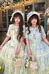 Ivory/Green [Lily of the Valley Perfume] Pearl Candy Tea Doll Collar Sleeveless Printed Lace Plus Size Sweet Lolita Jsk Dress - Product - 8