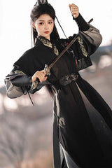Black Knight-style Song Dynasty Cross-collared Gradient Embroidery Classic Vintage Hanfu Dress Set - Product - 5