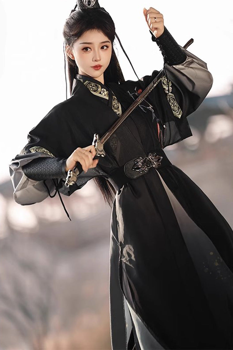 Black Knight-style Song Dynasty Cross-collared Gradient Embroidery Classic Vintage Hanfu Dress Set - Product - 5