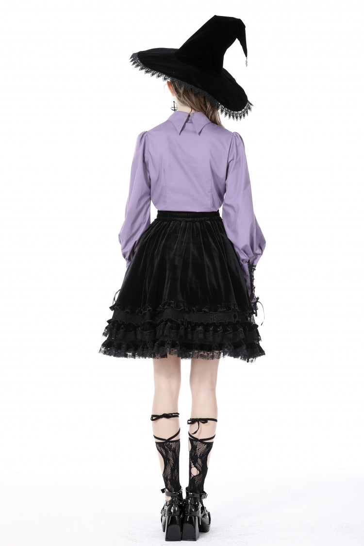 Purple Star Collar Long Puff Sleeves Women's Gothic Witch Blouse - Product - 4