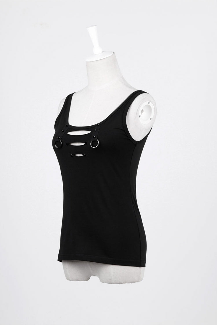 Black Sleeveless Hollow Slim Ripped Women's Steampunk Vest - Product - 7