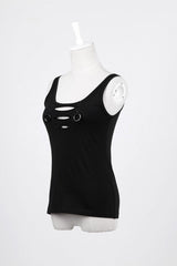 Black Sleeveless Hollow Slim Ripped Women's Steampunk Vest - Product - 7
