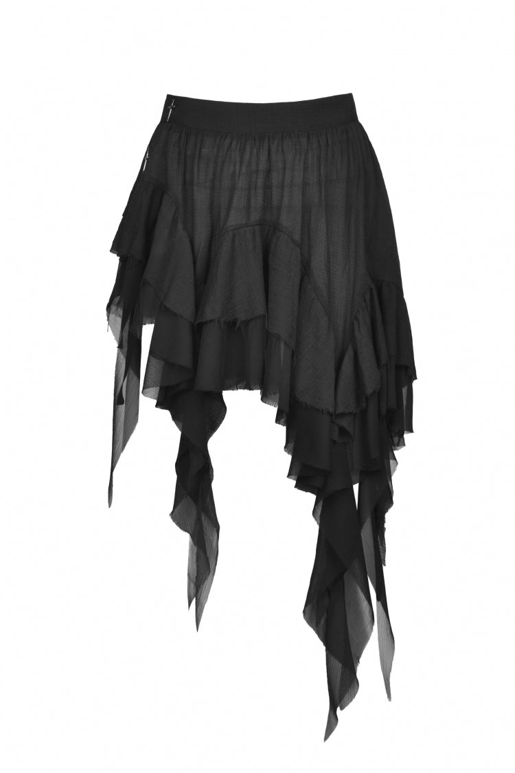 Black Multi-Layered Irrgular Hem Women's Punk Tasseled Skirt - Product - 3