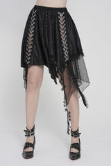 Black Lace Irregular Chain-Decorated Women's Punk Streamer Skirt - Product - 9