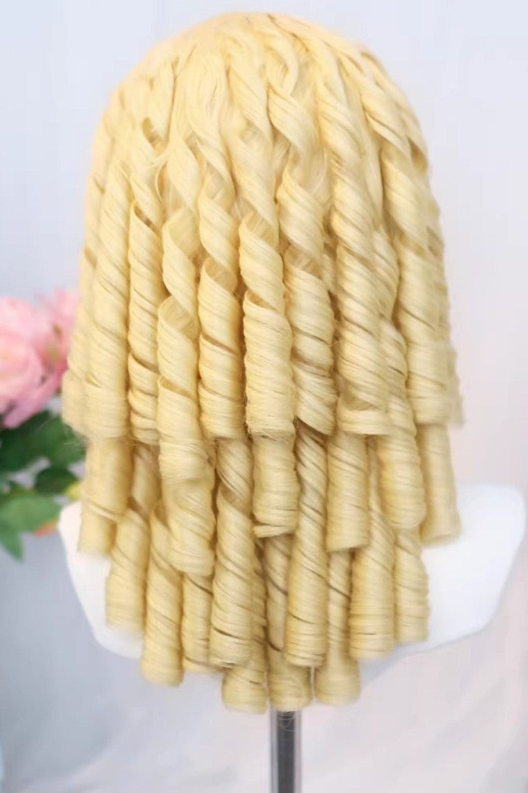 Pale Gold Ringlet Curls Lolita Wig Center Part with Blunt Bangs - Product - 3