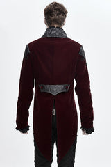 Red Vintage Embroidered Fake Two Pieces Gothic Mens Coat - Product - 3