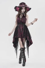 Black/Red Off Shoulder Sleeveless Multi-Layered Printed Lace Irregular Tassels Women's Gothic Dress - Product - 4
