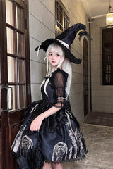 Black Eternal Night Print Ballet Lace-Up Gothic Punk Lolita Jsk Dress - Product - 6
