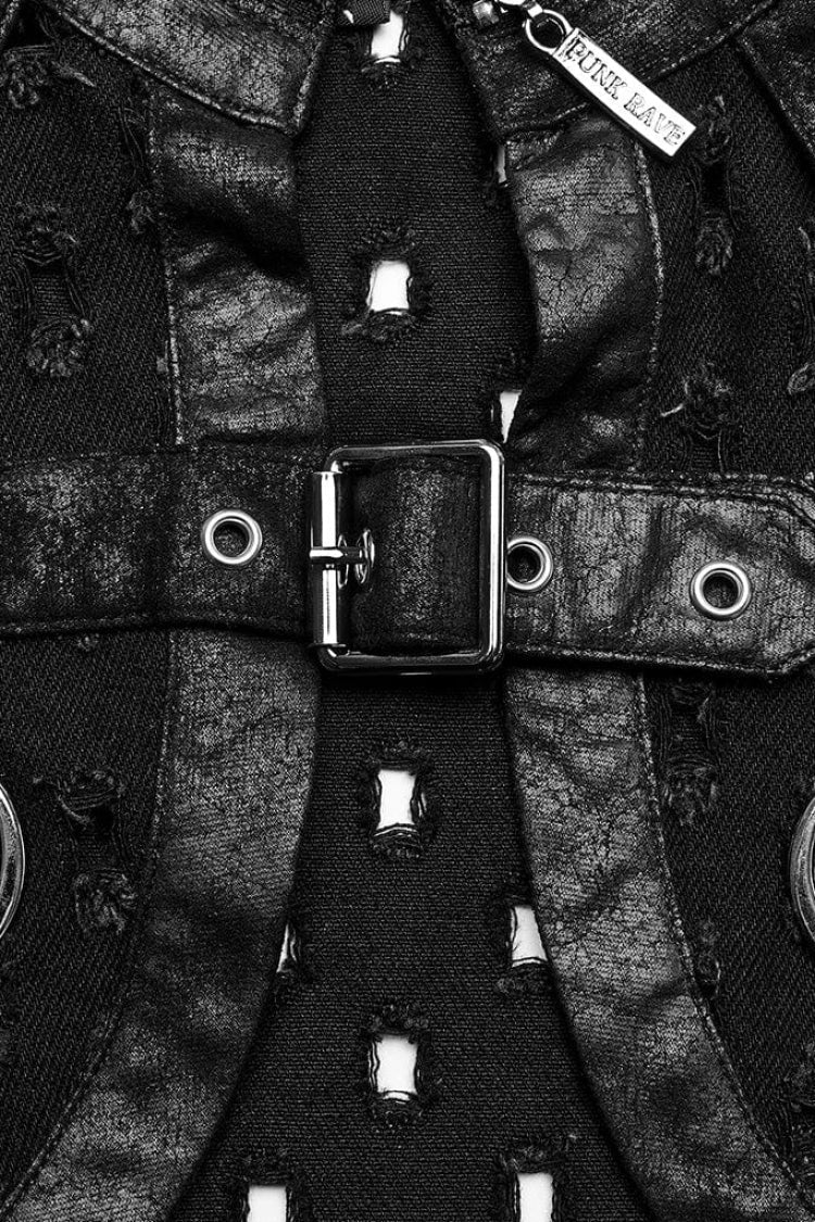 Black Stand Collar Zipper Decoration Hollow Womens Steampunk Short Cloak Jacket - Product - 7