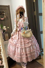 Pink [Heart In Love] Multi-Layered Ruffled Bow Sweet Lolita Jsk Dress - Product - 4