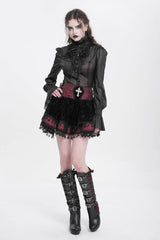 Black/Red Cross Tassel Print Women's Gothic Skirt - Product - 8