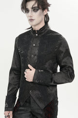 Black Stand Collar Long Sleeves Jacquard Embroidered Bow Lace Men's Gothic Palace Shirt - Product - 2