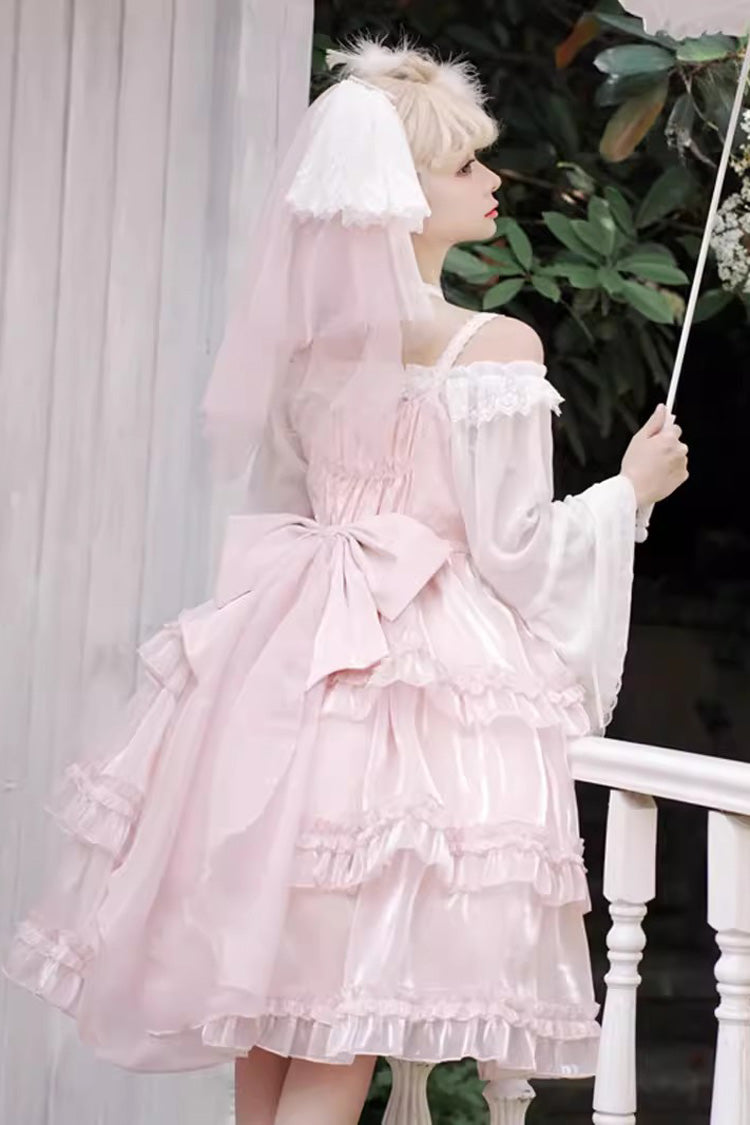 Pink Gauze Romance Multi-layer Ruffle Bowknot Sweet Elegant Princess Lolita Jsk Dress - Product - 8
