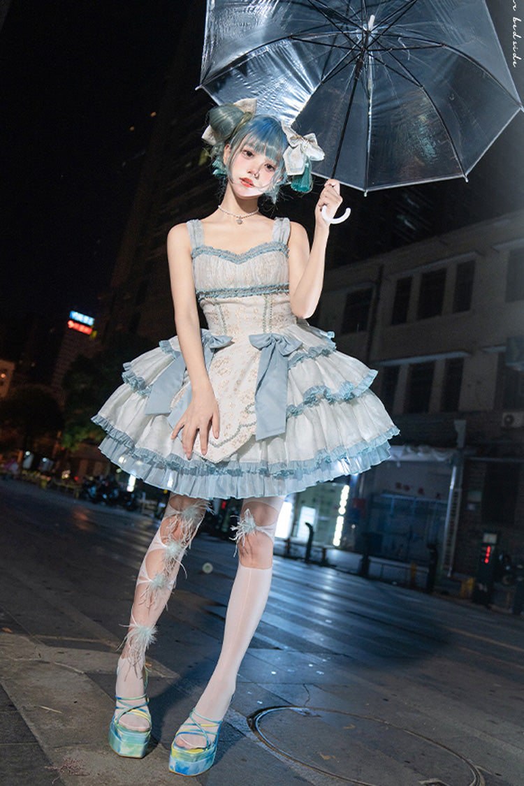 Light Green Multi-layer Ruffle Embroidery Bowknot Chinese Style Sweet Lolita Jsk Dress - Product - 5