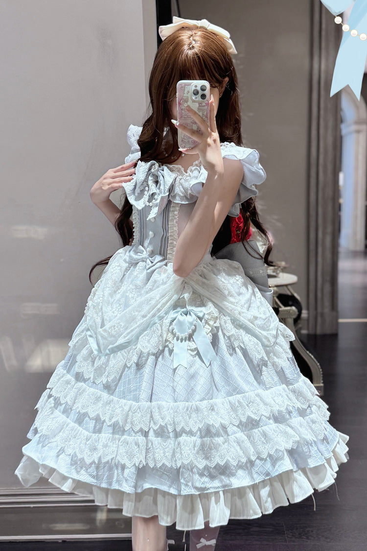Blue [Fairy Tale Advent] Multi-Layered Ruffle Bowknot Lace Sweet Princess Gorgeous Lolita Tiered Dress - Product - 3