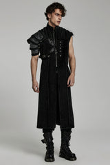 Black Stand Collar High Waisted Slim Men's Gothic Long Vest - Product - 2