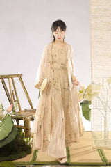 Ivory Song Dynasty High Waisted Printed Women's Classic Chinese Style Hanfu Dress Set - Product - 3