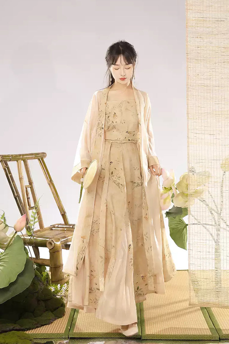 Ivory Song Dynasty High Waisted Printed Women's Classic Chinese Style Hanfu Dress Set - Product - 3