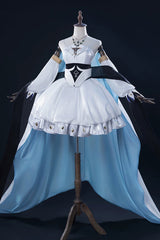 White/Blue [Arknights Inspired Sacred Snow Melody] Long Sleeves Ruffled Classic Lolita Strapless Dress Set - Product - 2