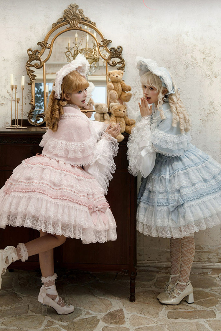 Pink [Reinas] Sleeveless Ruffle Bowknot Lace Sweet Lolita Jsk Dress - Product - 4