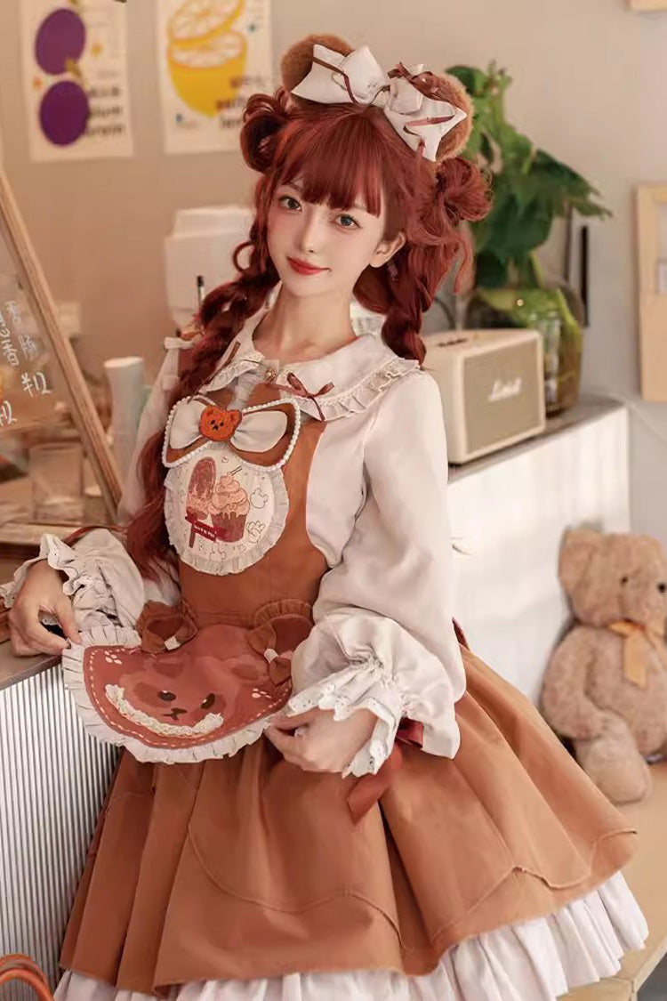 Brown Cookie Bear Multi-layer Print Ruffle Bowknot Sweet Lolita Dress - Product - 5