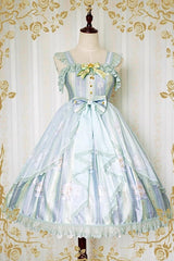 [Angel's Hymn] Print Ruffle Bowknot Sweet Lolita Jsk Dress 2 Colors - Green - 1