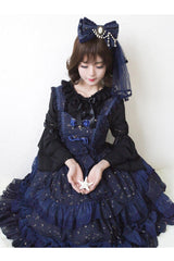 Chiffon Golden Star Bowknot Print Classic Lolita Sling Dress - Product - 6