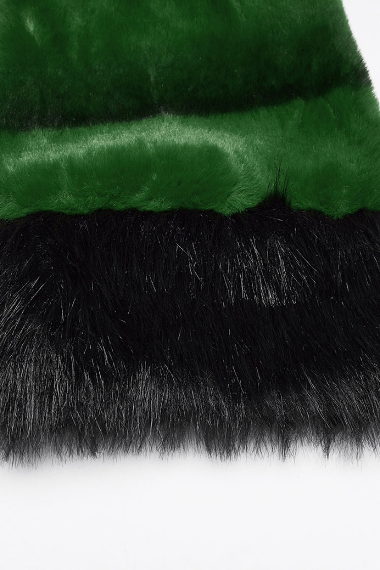 Green Stand Collar Long Sleeves Buckle Straps Faux Fur Women's Punk Short Cloak - Product - 6