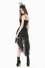 Black Women's Gothic Vintage Lace Multi-Layered Ruffled High-Low Slip Dress - Product - 9