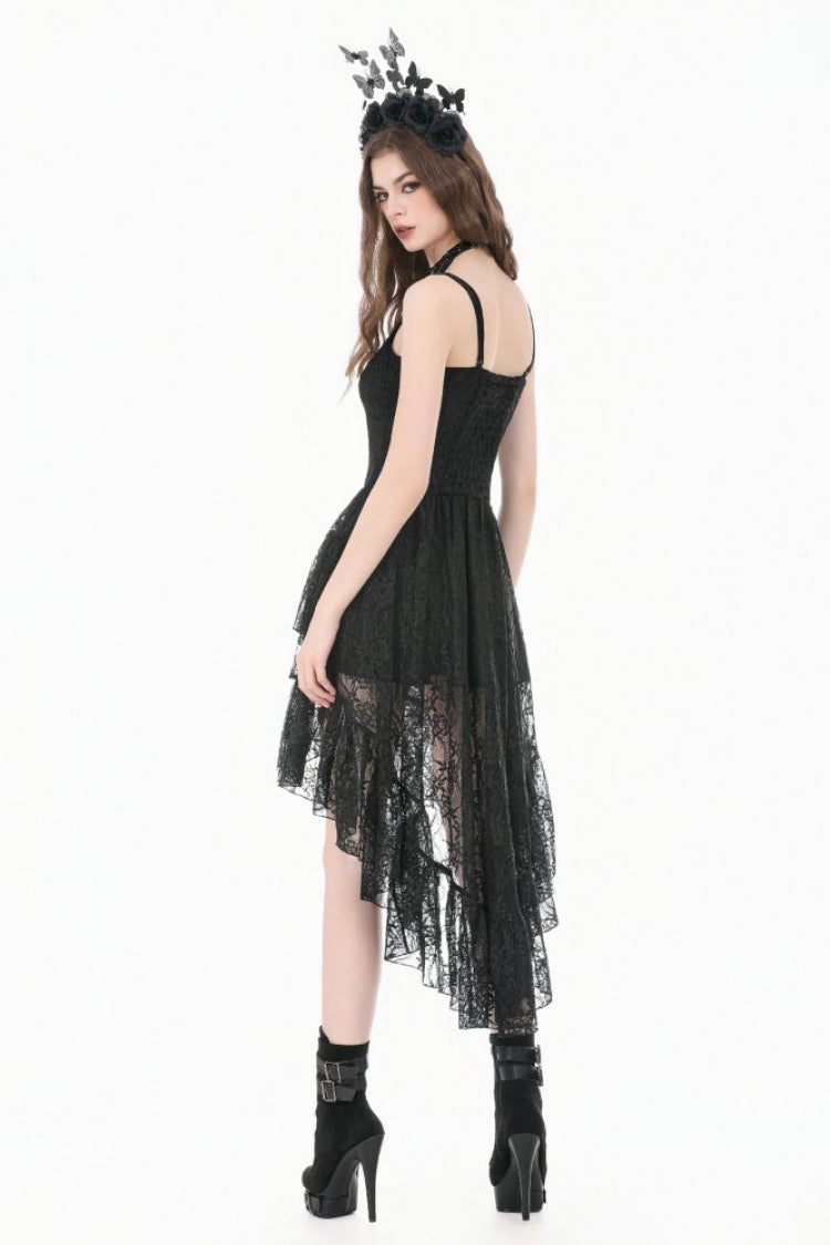 Black Women's Gothic Vintage Lace Multi-Layered Ruffled High-Low Slip Dress - Product - 9