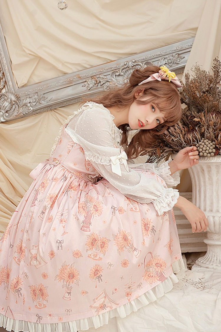 Pink [Miss Sunflower] Sleeveless Printed Ruffled Bow Sweet Lolita Jsk Dress - Product - 6