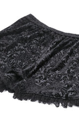Black Embossed Ruffled Lace Splice Women's Punk Shorts - Product - 16