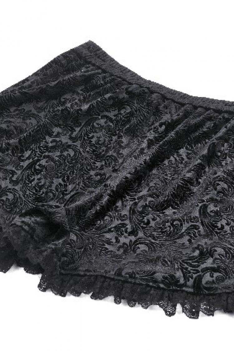 Black Embossed Ruffled Lace Splice Women's Punk Shorts - Product - 16