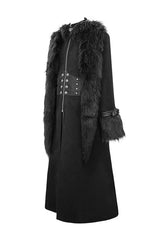 Black Double Sided Woollen Hooded Punk Mens Long Coat - Product - 6