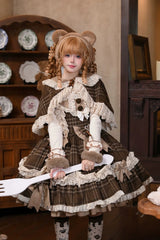 Brown [Chocolate Chestnut] Sleeveless Printed Ruffled Bow Sweet Lolita Jsk Dress - Product - 2