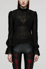 Black Long Puff Sleeves Lace Womens Gothic Blouse - Black - 1