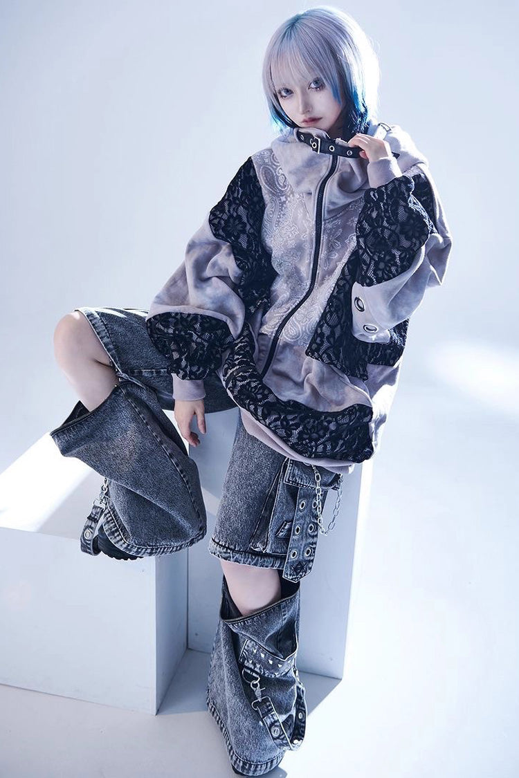 Jirai Kei Rivet Punk Japanese Straight-Leg Jeans Pants 2 Colors - Product - 3