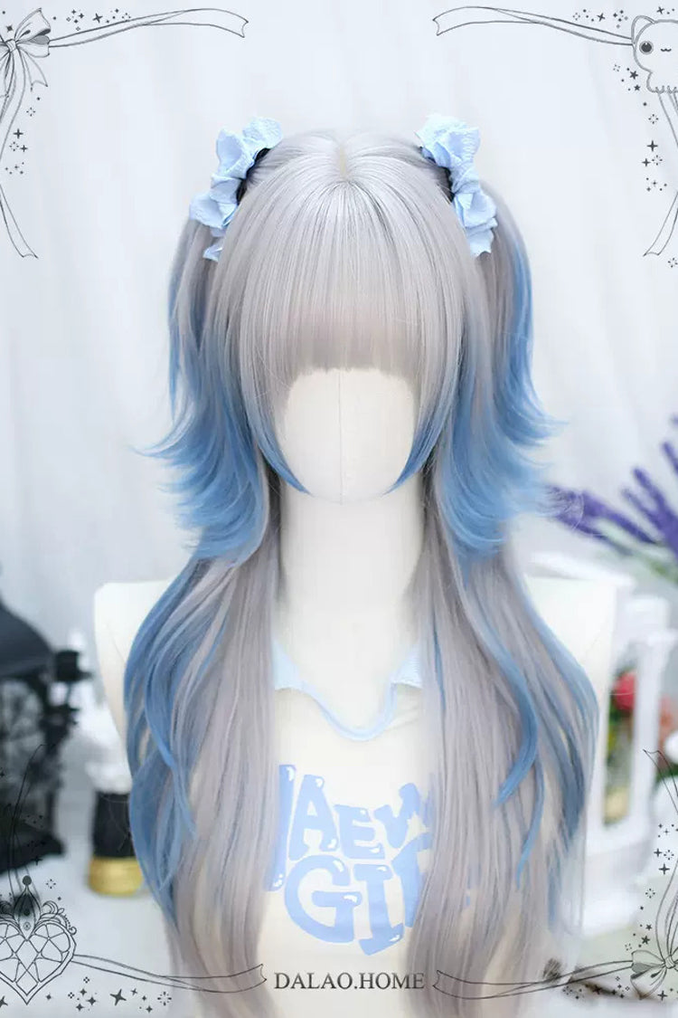 Blue/Gray Natural Long Curly Sweet Lolita Wigs - Product - 3