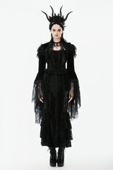 Black Lace Spliced Velvet Long Flared Sleeves Floral Feather Women's Gothic Cape - Product - 5