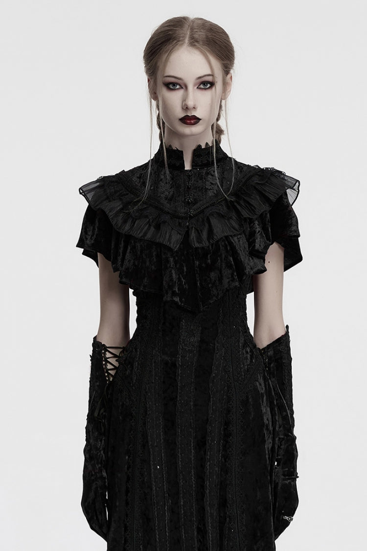 Black Sleeveless Ruffle Stitching Lace Women's Gothic Cape - Black - 1