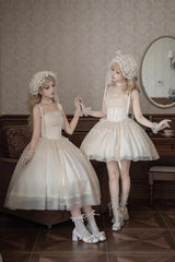 Ivory [Letters and Poems · Confession Poem] Square Collar Sleeveless Ruffled Bow Lace Fishbone Sweet Lolita Jsk Dress 2 Versions - Product - 2