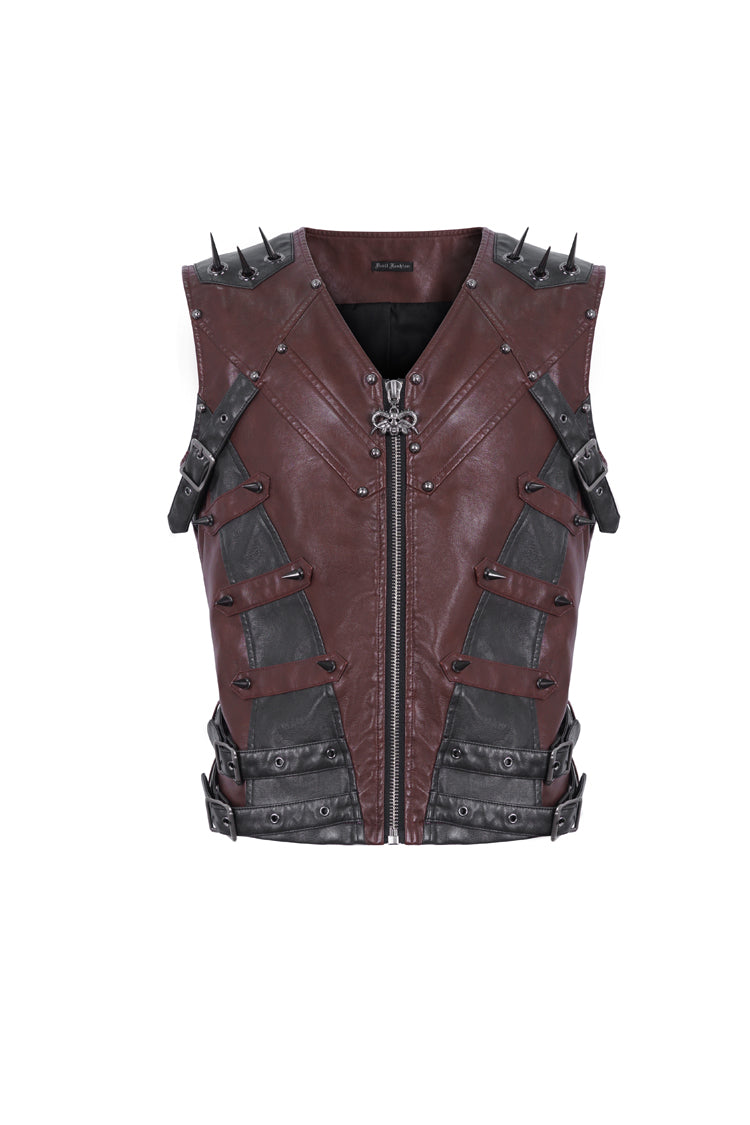 Red Studded Faux Leather Men's Punk Vest - Product - 5