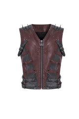 Red Studded Faux Leather Men's Punk Vest - Product - 5