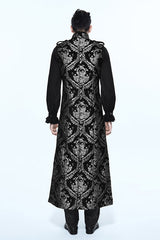 Black And Silver Court Floral Gothic Mens Long Coat - Product - 2