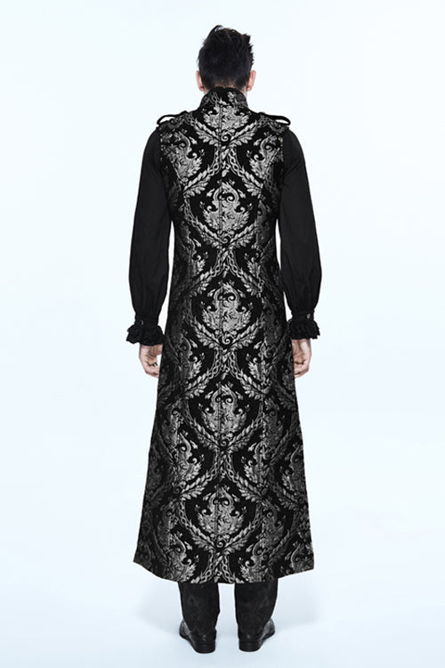 Black And Silver Court Floral Gothic Mens Long Coat - Product - 2