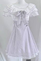 Purple Short Sleeves Ruffle Bowknot Lace Jirai Kei Japanese Dress - Purple - 1