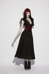 Red Lace Lace-Up Slim Fit Color-Blocked Women's Gothic Luxurious Royal Cosplay Underbust Corset - Product - 2