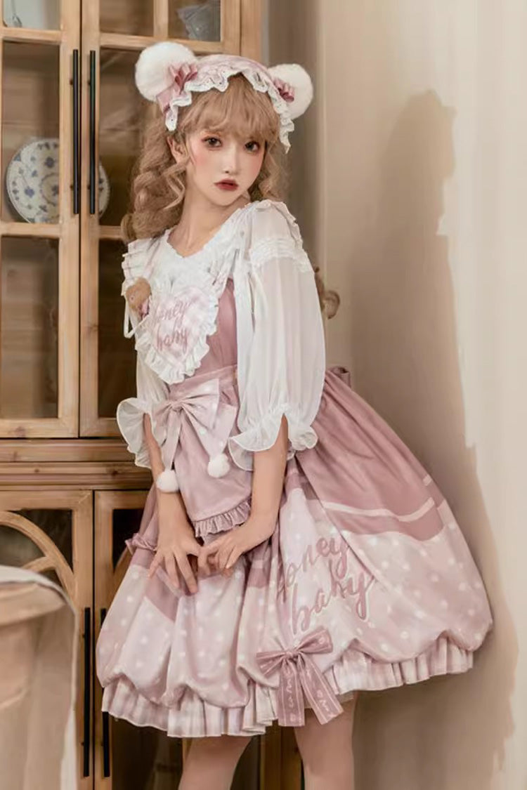 Flesh Pink Bear Bakery Ruffle Bowknot Sweet Princess Lolita Jsk Dress - Product - 2