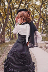 Black V Collar Stripe Print Classic College Style Elegant Lolita Vest - Product - 4